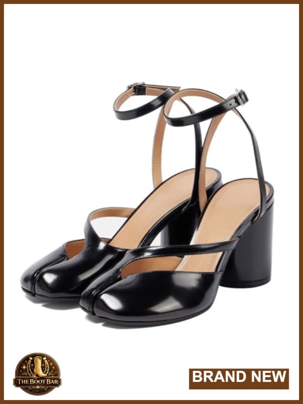Chunky Block Heel Pumps Ankle Strap Split Toe Tabi Slingback Heels PU